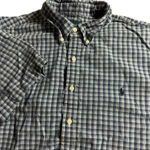 Ralph Lauren indigo oxford size XXL plaid men’s short sleeve button down shirt‎